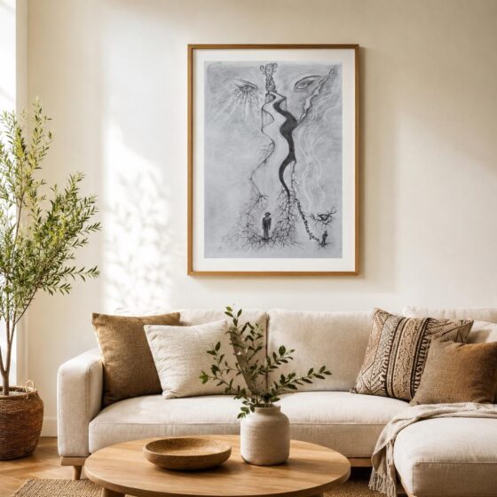 Gerahmter Fine Art Print „Roots Below“ mit Wurzeln und organischen Formen